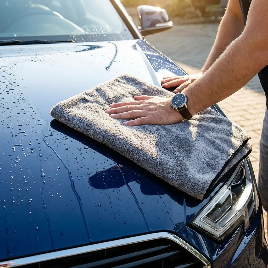 Auto mit Mikrofasertuch trocknen